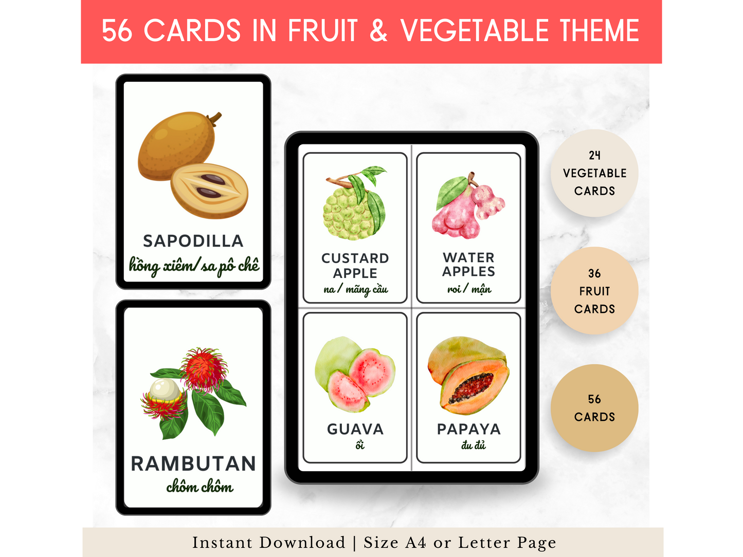 FREE PRINTABLE - Fruit & Vegetable Flashcards in Vietnamese & English