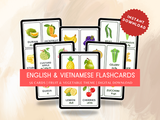 FREE PRINTABLE - Fruit & Vegetable Flashcards in Vietnamese & English